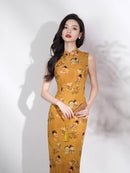 Vintage-Inspired Floral Cheongsam Dress Traditional Chinese Qipao Elegant Midi Gown