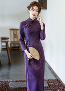 Purple Long-Sleeve Qipao for Mothers