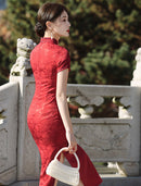 Spring Vintage Jacquard Qipao | Chinese Slim Elegant Short Sleeve Dress