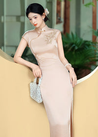Bamboo Embroidered Qipao | Slim Mandarin Maxi Cheongsam