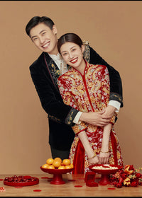 Winter Bridal Dragon-Phoenix Qun Gua | Heavy Goldwork Embroidery