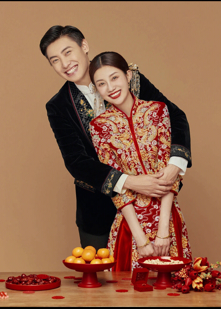 Winter Bridal Dragon-Phoenix Qun Gua | Heavy Goldwork Embroidery