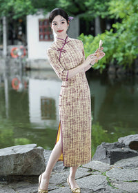 优雅格子旗袍连衣裙女士传统中式旗袍