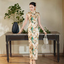 Floral Silk Cheongsam Dress, Traditional Chinese Silk Qipao, Elegant Silk Dress with Floral Print