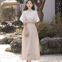 Elegant Floral Hanfu-Inspired Two-Piece Dress with Flowing Skirt