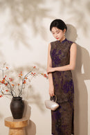 Floral Jacquard Sleeveless Qipao Dress | Vintage Mandarin Collar Maxi Cheongsam