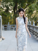 Chinese Vintage Bamboo Leaf Print Qipao | Elegant Slim-Fit Dress