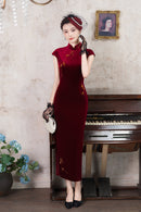 Burgundy Vintage Qipao Dress | Slim Long Silhouette