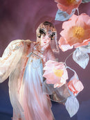 Elegant Hanfu Dress with Floral Embroidery, Soft Pastel Colors