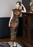Colorful Sleeveless Plaid Qipao Dress