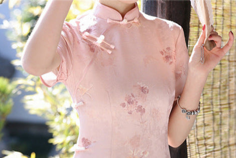 Summer Slim Cheongsam Dress | Elegant Long Jacquard Qipao for Women