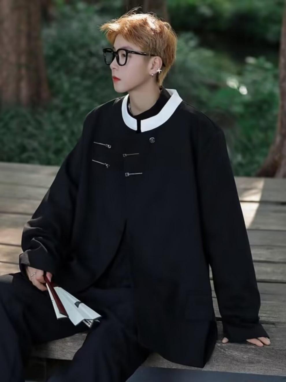 Traditional Black Hanfu-Inspired Long-Sleeve Jacket – Modern Chinese Style