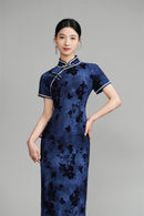 Indigo Vintage Chinese Plus-size Qipao Maxi | Mandarin Collar
