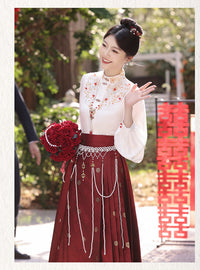 Winter Bridal Embroidered Hanfu Set | Wedding Mamianqun Set with Waist Chain