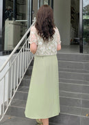 Plus Size New Chinese Style Frog Button Blouse & Slip Dress Set | Green/Black Option Elegant Two-Piece Outfit