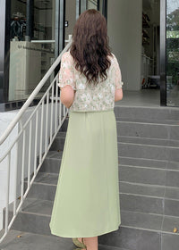 Plus Size New Chinese Style Frog Button Blouse & Slip Dress Set | Green/Black Option Elegant Two-Piece Outfit