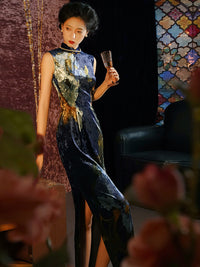 Floral Print Vintage Qipao | Slim Fit Mandarin Collar Long Maxi