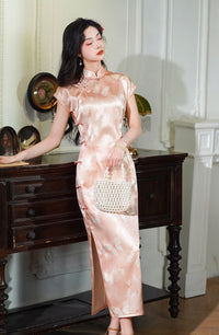 Peach Champagne Butterfly-Jacquard Modern Qipao Midi