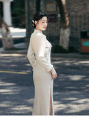 White Gold-Embroidered Winter Modern Qipao Elegant for Work & Banquets