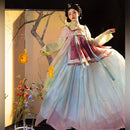Hanfu Elegant Floral Silk Dress with Flowing Sleeves for Women - Traditional Chinese Costume