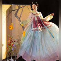 Hanfu Elegant Floral Silk Dress with Flowing Sleeves for Women - Traditional Chinese Costume