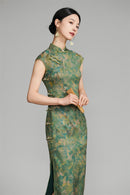 Shanghai Vintage Style Jacquard Satin Qipao | Sleeveless Long Cheongsam