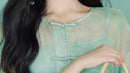 Modern Chinese Ink-Print Two-Piece Set | Sheer Frog-Button Top + Slim Maxi Dress