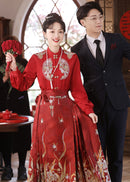 Red Mamianqun Bridal Toast Dress Set | Detachable Warm Cape