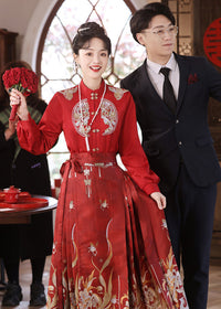 Red Mamianqun Bridal Toast Dress Set | Detachable Warm Cape