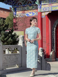 Spring Vintage Jacquard Qipao | Chinese Slim Elegant Short Sleeve Dress