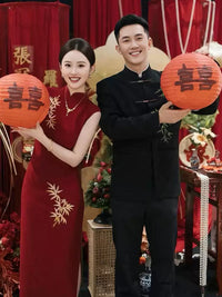 New Chinese Bamboo Embroidery Couple Outfit | Zhongshan & Cheongsam