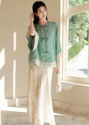 Modern Chinese Set | Brocade Frog-Button Cape Top & Maxi Skirt