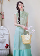 Modern Chinese Summer Two-Piece Green Dress Set