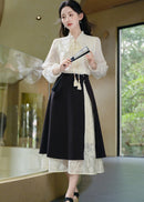 Modern Chinese Two-Piece Set | Tassel Frog-Button Blouse & Layered Wrap Skirt
