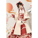 Traditional Red & White Chinese Hanfu with Embroidered Floral Design, Elegant Ancient Chinese Dress for Women