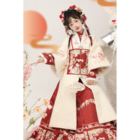 Traditional Red & White Chinese Hanfu with Embroidered Floral Design, Elegant Ancient Chinese Dress for Women