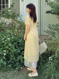 Plus Size Summer Modified Qipao Dress | Beige & Apricot | Lightweight Jacquard