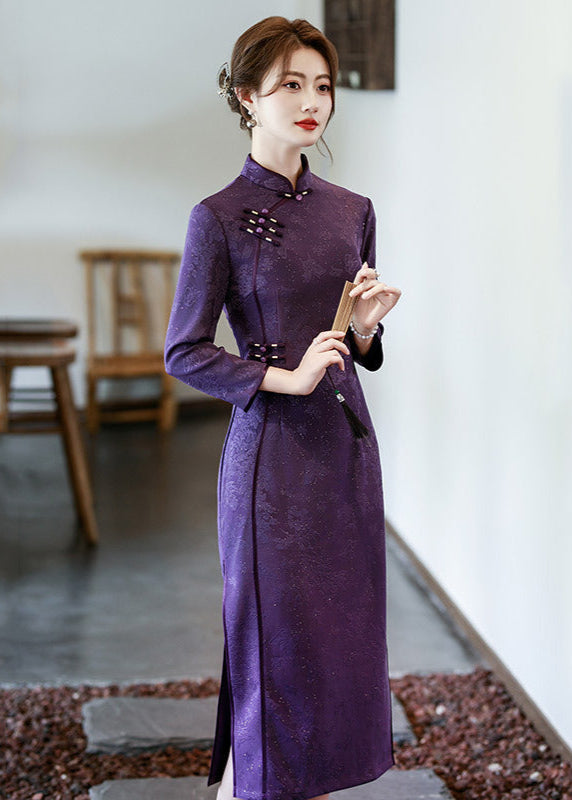 Purple Long-Sleeve Qipao for Mothers