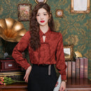 Elegant Floral Silk Blouse with Tie Neck Design