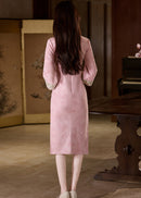 Jacquard Qipao | Mandarin Collar 3/4 Sleeve Midi Dress