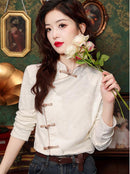 Elegant White Brocade Tang Jacket With Chinese Frog Button Design