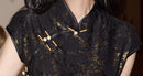 Black Gold Lace Embroidered Vintage Qipao Dress | High Waist Slim Fit Design