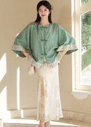 Modern Chinese Set | Brocade Frog-Button Cape Top & Maxi Skirt