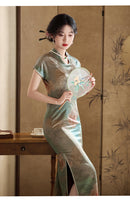 Elegant Floral Embroidered Cheongsam Vintage Silk Qipao Dress for Women