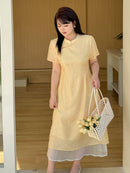 Plus Size Summer Modified Qipao Dress | Beige & Apricot | Lightweight Jacquard