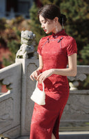 Spring Vintage Jacquard Qipao | Chinese Slim Elegant Short Sleeve Dress