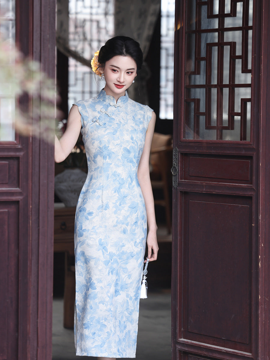 chinese midi dress Chinese Style Linen Dress Women