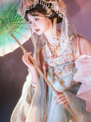 Elegant Hanfu Dress with Floral Embroidery, Soft Pastel Colors