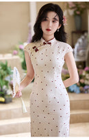 Polka-Dot Modern Qipao | Ivory with Burgundy Dots