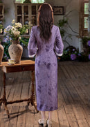 Purple Vintage Jacquard Qipao | Slim Mandarin Maxi